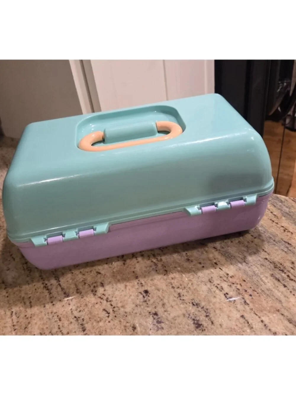 Caboodles Lavender Purple & Mint Green Makeup Carrying Case Mirror Fold out